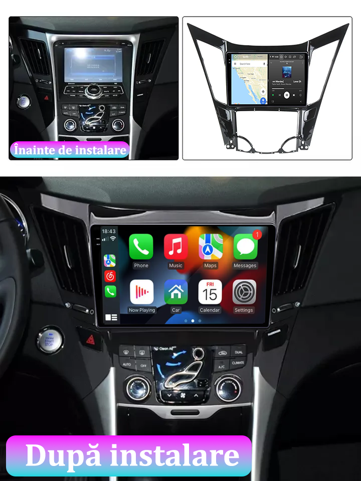Navigatie dedicata Hyundai Sonata 2009-2014, 12GB RAM 256GB ROM, Android 13, Rezolutie 2K, Display QLED, 9", DSP, Carplay, Android Auto, Internet, Youtube, Waze, Wi Fi, USB [5]