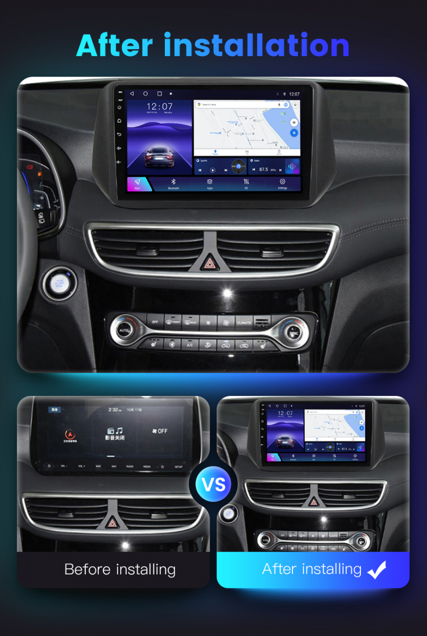 Navigatie dedicata Hyundai Tucson 2018-2020, 4 GB RAM 32 ROM, Android 13, Display QLED, 10", DSP, Carplay, Android Auto, Internet, Youtube , Waze , WI-FI , USB , Bluetooth [9]