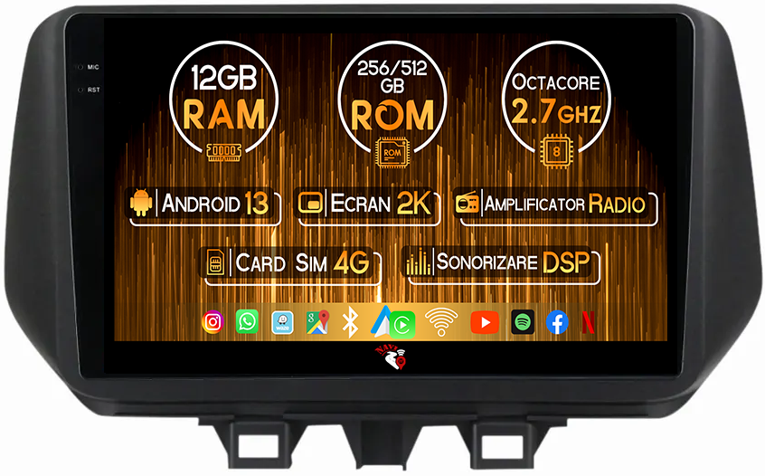 Navigatie dedicata Hyundai Tucson IX35 2019+, 12GB RAM 256GB ROM, Android 13, Rezolutie 2K, Display QLED, 9", DSP, Carplay, Android Auto, Internet, Youtube, Waze, Wi Fi, USB [1]