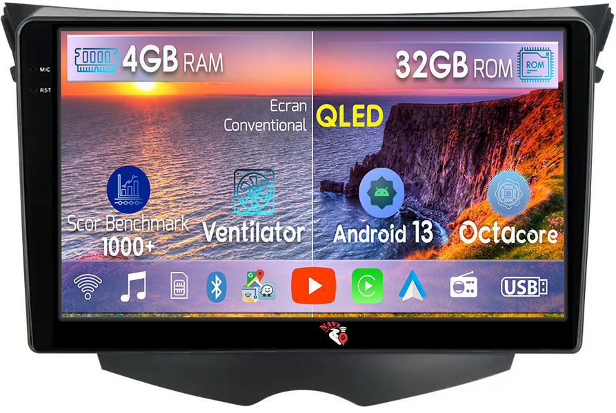 Navigatie dedicata Hyundai Veloster FS 2011-2017, 4 GB RAM 32 ROM, Android 13, Display QLED, 9", DSP, Carplay, Android Auto, Internet, Youtube , Waze , WI-FI , USB , Bluetooth [1]