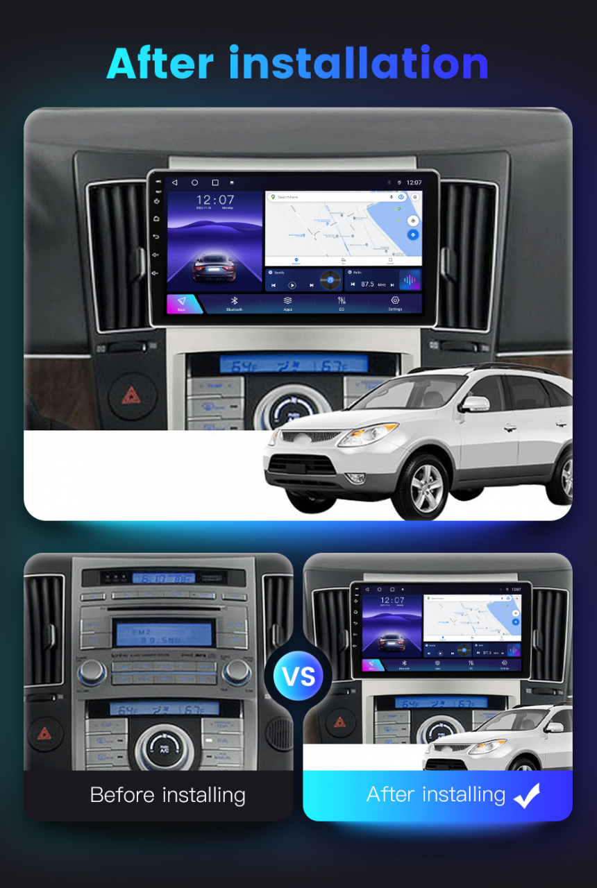 Navigatie dedicata Hyundai Veracruz IX55 2006-2015, 4GB RAM 64GB ROM, Octacore, Android 13, Display QLED 9", DSP, Carplay, Android Auto, Internet, Youtube, Waze, WIFI, Bluetooth [7]