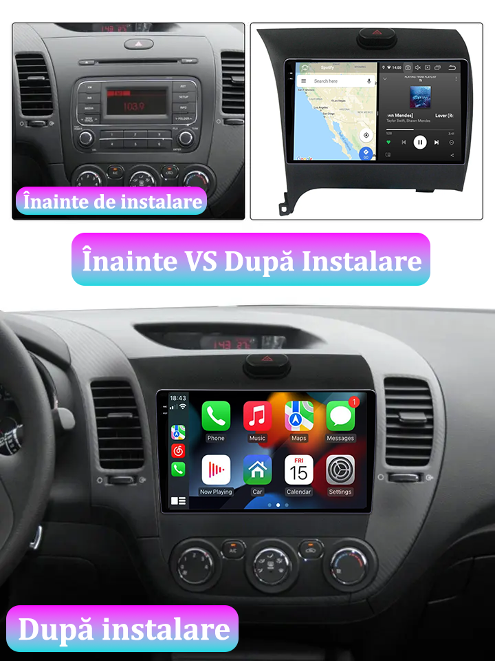 Navigatie dedicata Kia Cerato 2013-2017, 12GB RAM 256GB ROM, Android 13, Rezolutie 2K, Display QLED, 9", DSP, Carplay, Android Auto, Internet, Youtube, Waze, Wi Fi, USB [5]