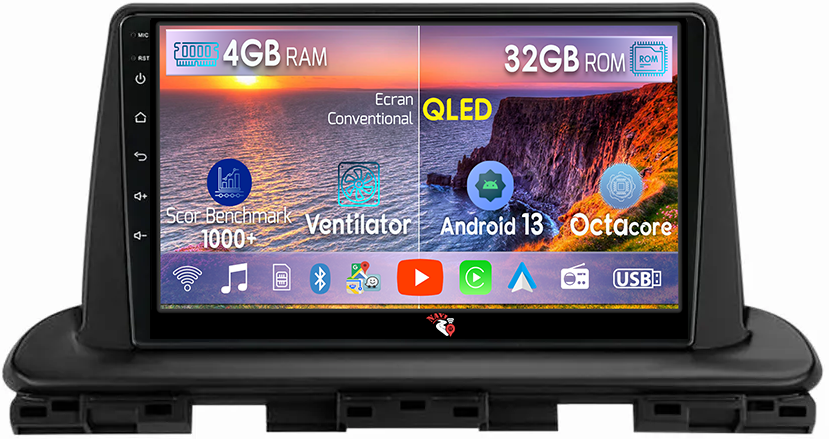 Navigatie dedicata Kia Cerato 2018-2021, 4GB RAM 32 ROM, Android 13, Display QLED, 9",DSP, Carplay, Android Auto, Internet, Youtube , Waze , WI-FI , USB , Bluetooth , Mirrorlink [1]