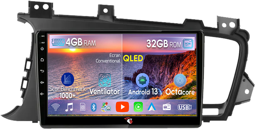 Navigatie dedicata Kia Optima 2011-2014, Black, 4GB RAM 32 ROM, Android 13, Display QLED, 9",DSP, Carplay, Android Auto, Internet, Youtube , Waze , WI-FI , USB , Bluetooth , Mirrorlin [1]