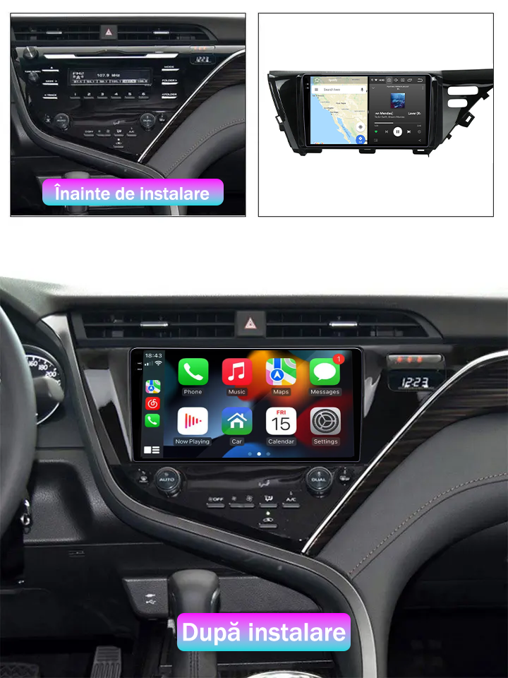 Navigatie dedicata Toyota Camry 2017-2020, 12GB RAM 256GB ROM, Android 13, Rezolutie 2K, Display QLED, 9", DSP, Carplay, Android Auto, Internet, Youtube, Waze, Wi Fi, USB [5]