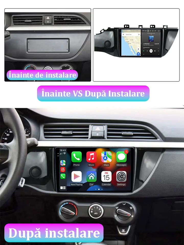 Navigatie dedicata KIA RIO 2016-2019, 12GB RAM 256GB ROM, Android 13, Rezolutie 2K, Display QLED, 9", DSP, Carplay, Android Auto, Internet, Youtube, Waze, Wi Fi, USB [5]