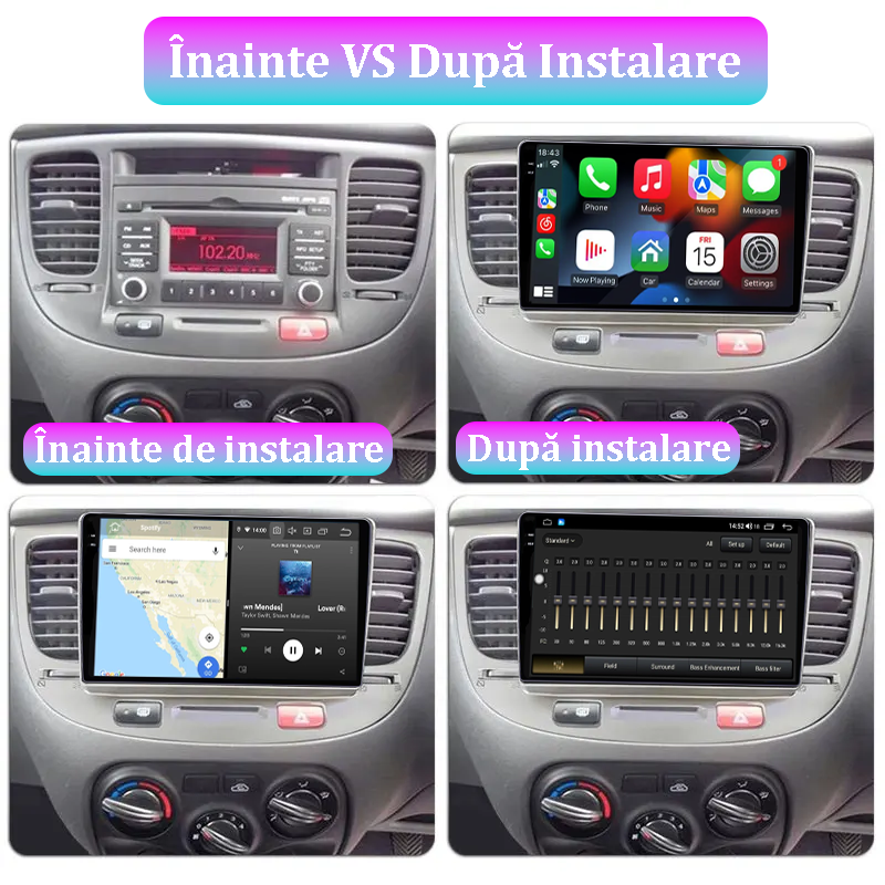 Navigatie dedicata KIA RIO2 2005-2011, 12GB RAM 256GB ROM, Android 13, Rezolutie 2K, Display QLED, 9", DSP, Carplay, Android Auto, Internet, Youtube, Waze, Wi Fi, USB [5]