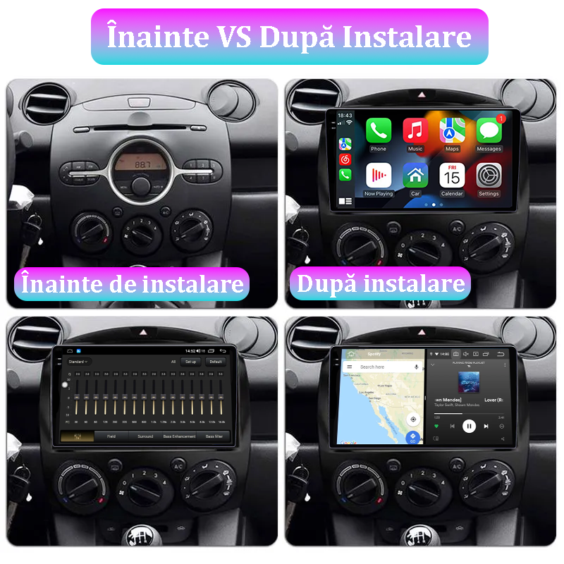 Navigatie dedicata Mazda 2 2007-2014, 12GB RAM 256GB ROM, Android 13, Rezolutie 2K, Display QLED, 9", DSP, Carplay, Android Auto, Internet, Youtube, Waze, Wi Fi, USB [5]