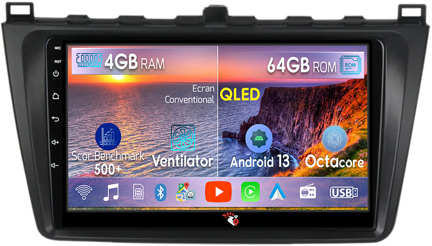 Navigatie dedicata Mazda 6 2008-2012, 4GB RAM 64 ROM, Android 13, QLED, Display 9", DSP, Internet, Youtube , Waze , WI-FI , USB , Bluetooth , Mirrorlink [1]