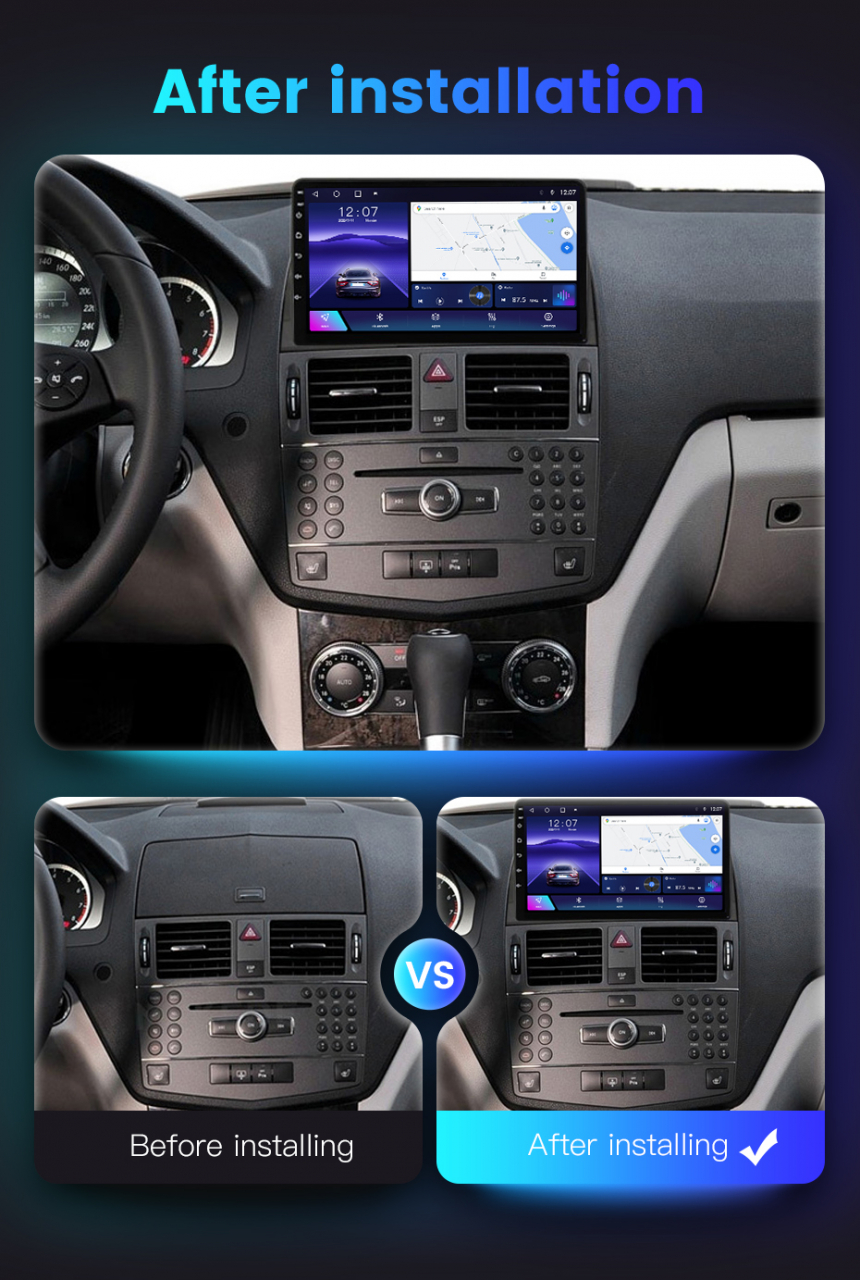 Navigatie dedicata Mercedes Benz W204 ,C-Class din 2006 - 2012, 4 GB RAM 32 ROM, Android 13, Display QLED, 9", DSP, Carplay, Android Auto, Internet, Youtube , Waze , WI-FI , USB , Blu [7]