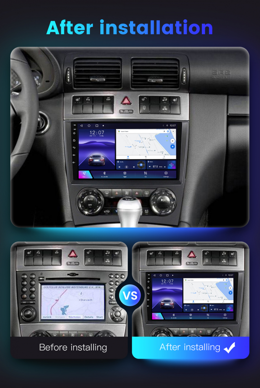 Navigatie dedicata Mercedes C-Class W203 2003-2007, 8GB RAM 128GB ROM, Octacore, Platforma 7862, Android 14, Display QLED 9”, Suporta camera 360º, DSP, Carplay&Android Auto, SIM 4G, Ventilator Activ [5]