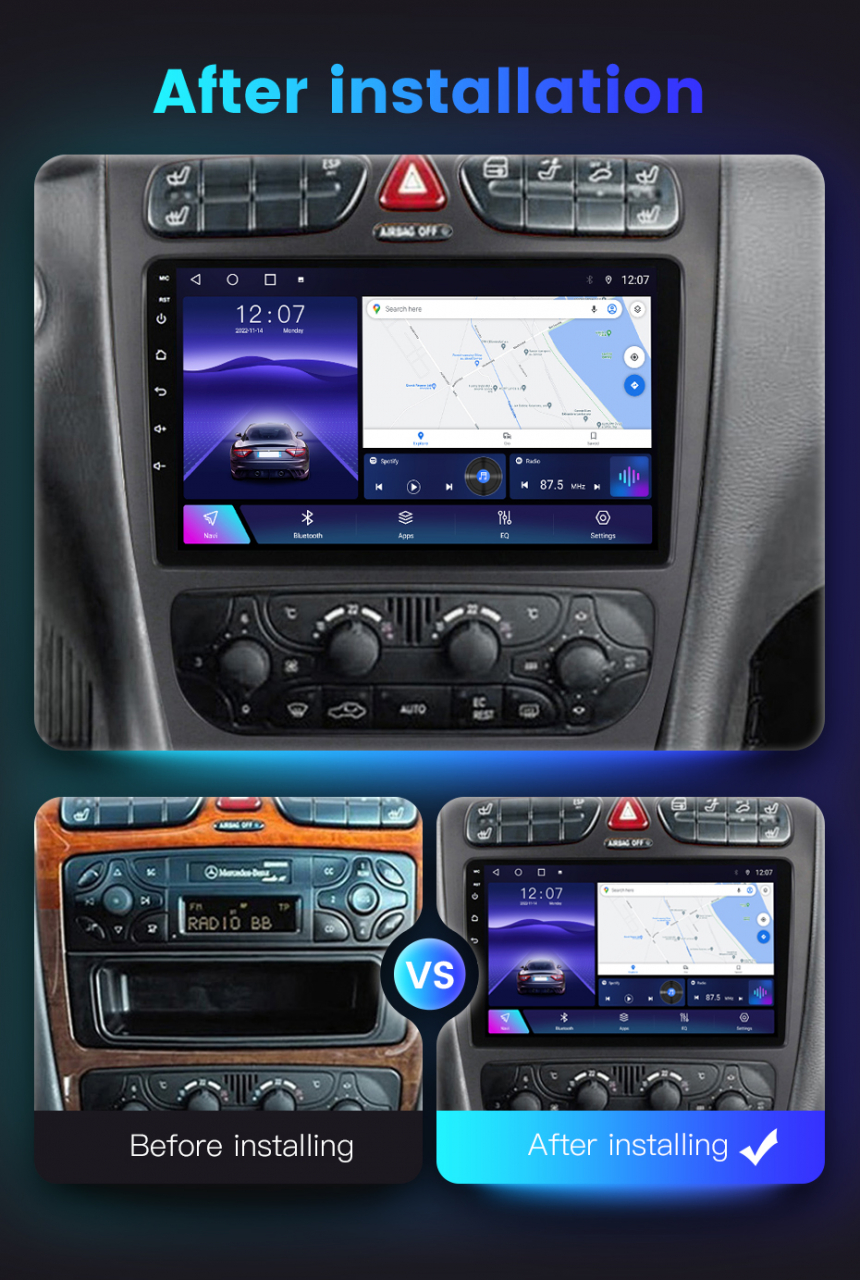 Navigatie dedicata Mercedes C-Class W203 2000-2004, 4GB RAM 64GB ROM, Octacore, Android 13, Display QLED 9", DSP, Carplay, Android Auto, Internet, Youtube, Waze, WIFI, Bluet [6]