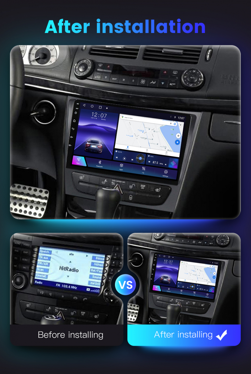 Navigatie dedicata Mercedes E Class W211 2002-2008, 4 GB RAM 32 ROM, Android 13, Display QLED, 9", DSP, Carplay, Android Auto, Internet, Youtube , Waze , WI-FI , USB , Bluetooth [9]