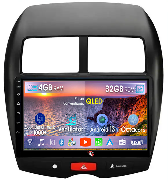Navigatie dedicata Mitsubishi ASX 2010-2017, 4 GB RAM 32 ROM, Android 13, Display QLED, 9", DSP, Carplay, Android Auto, Internet, Youtube , Waze , WI-FI , USB , Bluetooth [1]