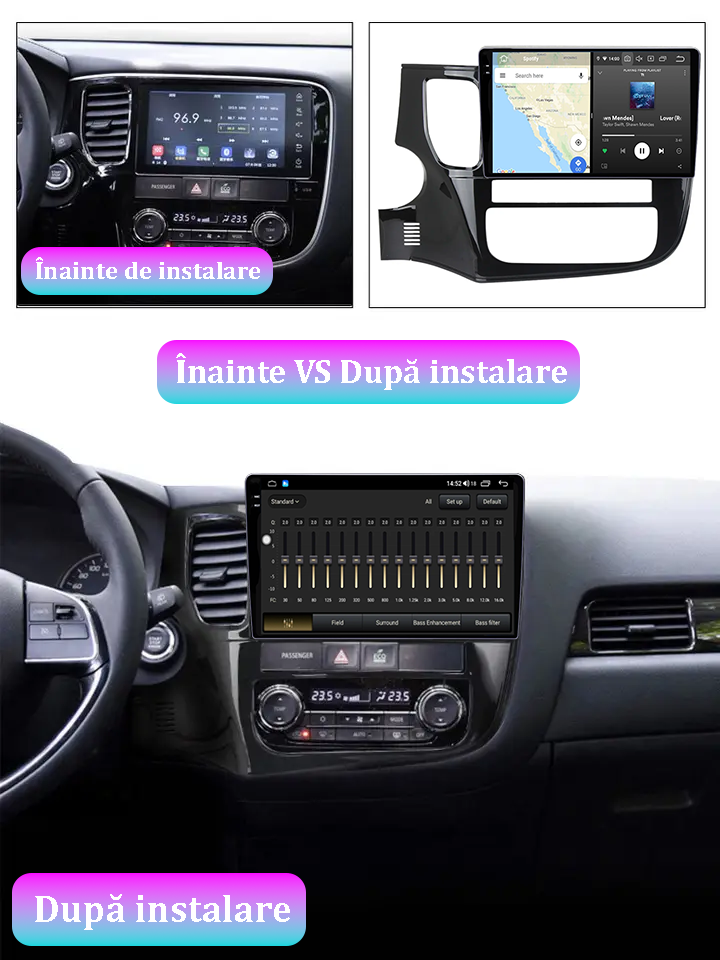 Navigatie dedicata Mitsubishi Outlander 2012-2018, 12GB RAM 256GB ROM, Android 13, Rezolutie 2K, Display QLED, 9", DSP, Carplay, Android Auto, Internet, Youtube, Waze, Wi Fi, USB [5]