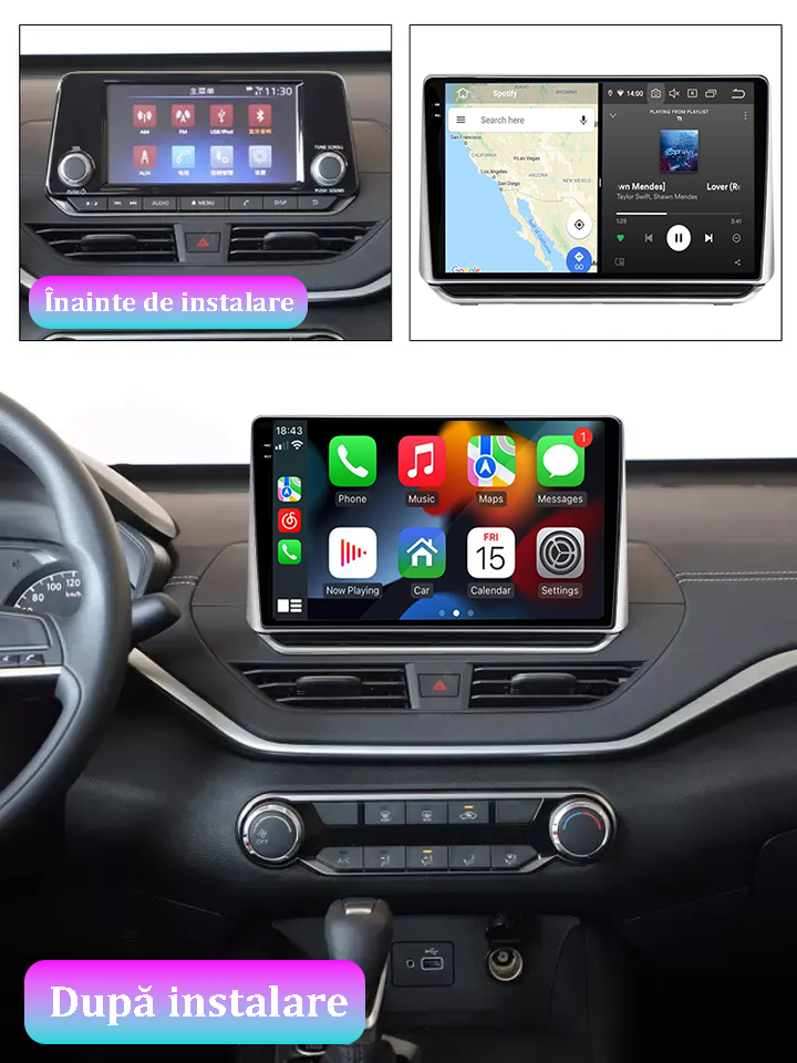 Navigatie dedicata Nissan Altima 2018-2020, 12GB RAM 256GB ROM, Android 13, Rezolutie 2K, Display QLED, 9", DSP, Carplay, Android Auto, Internet, Youtube, Waze, Wi Fi, USB [2]