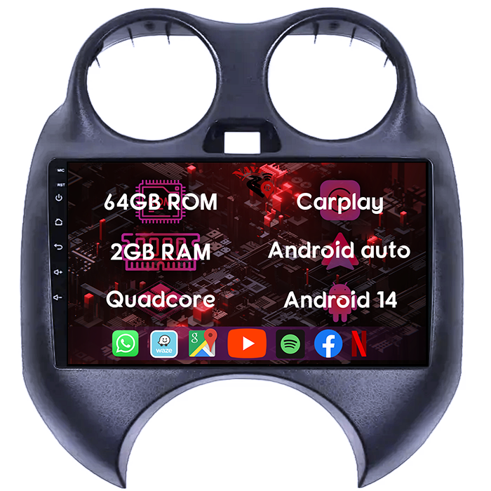 (Resigilata) Navigatie dedicata Nissan March 2010-2013 & Micra 2010-2015 , 2GB RAM 32GB ROM, Quad Core, Display 9" IPS Full HD, Carplay, Android 13, Bluetooth, Magazin Play, Suport camere AHD [10]