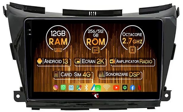 Navigatie dedicata Nissan Murano 2014-2020, 12GB RAM 256GB ROM, Android 13, Rezolutie 2K, Display QLED, 10", DSP, Carplay, Android Auto, Internet, Youtube, Waze, Wi Fi, USB [1]