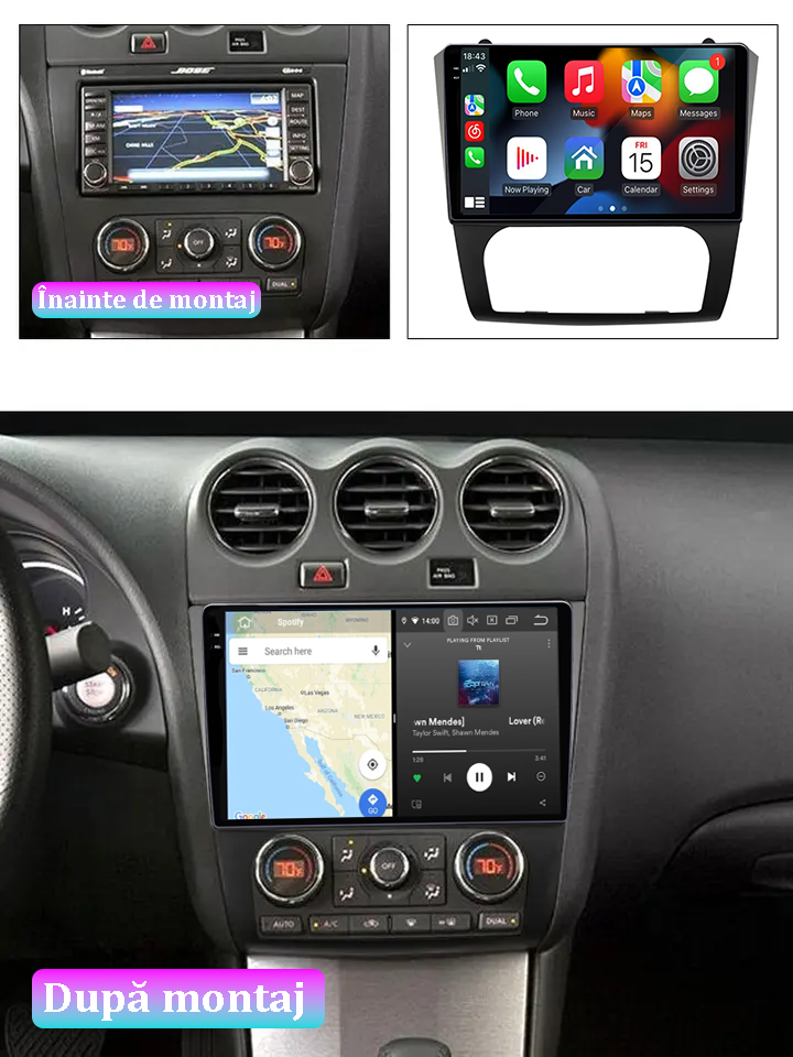 Navigatie dedicata Nissan Teana Altima 2008-2012, 12GB RAM 256GB ROM, Android 13, Rezolutie 2K, Display QLED, 9", DSP, Carplay, Android Auto, Internet, Youtube, Waze, Wi Fi, USB [5]