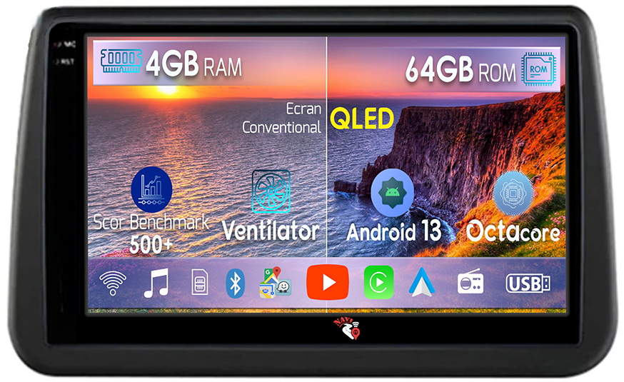 Navigatie dedicata Opel Meriva 2010-2014, 4GB RAM 64GB ROM, Octacore, Android 13, Display QLED 9", DSP, Carplay, Android Auto, Internet, Youtube, Waze, WIFI, Bluetooth [1]