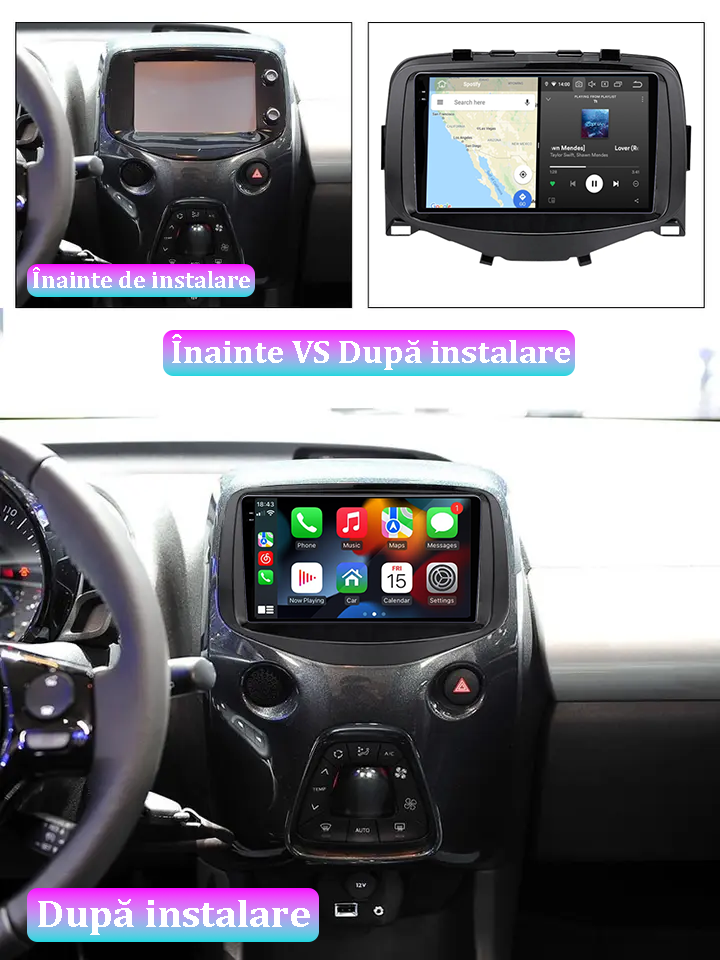 Navigatie dedicata Peugeot 108 2016, 12GB RAM 256GB ROM, Android 13, Rezolutie 2K, Display QLED, 9", DSP, Carplay, Android Auto, Internet, Youtube, Waze, Wi Fi, USB [3]