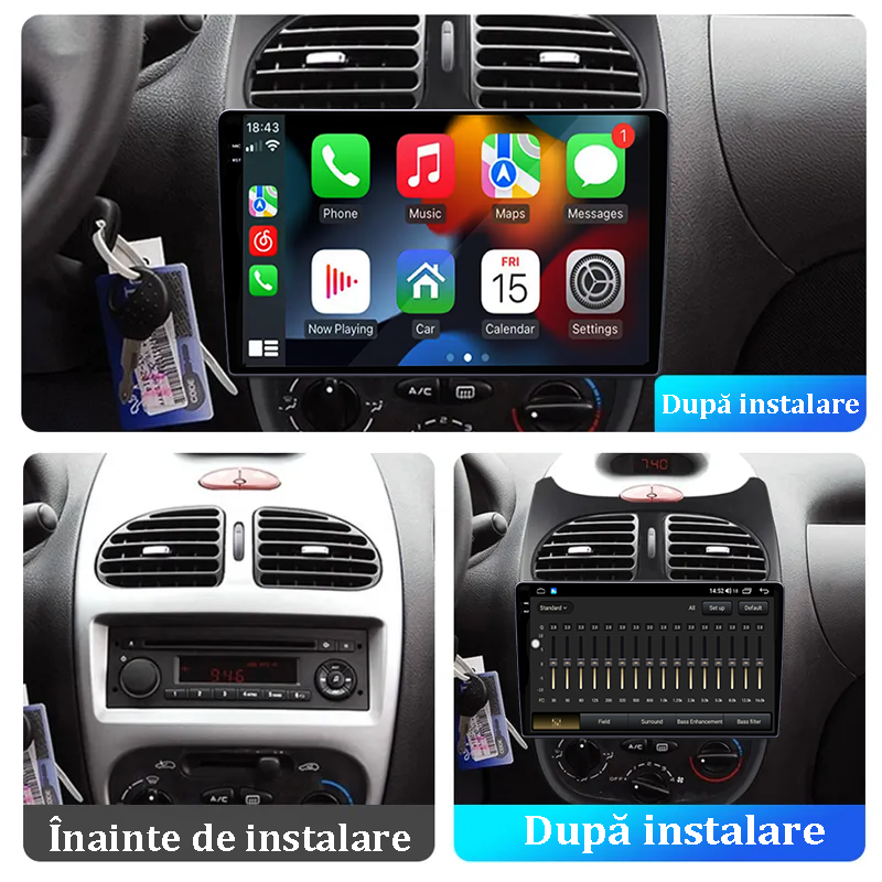 Navigatie dedicata Peugeot 206 2004-2008, 12GB RAM 256GB ROM, Android 13, Rezolutie 2K, Display QLED, 9", DSP, Carplay, Android Auto, Internet, Youtube, Waze, Wi Fi, USB [5]
