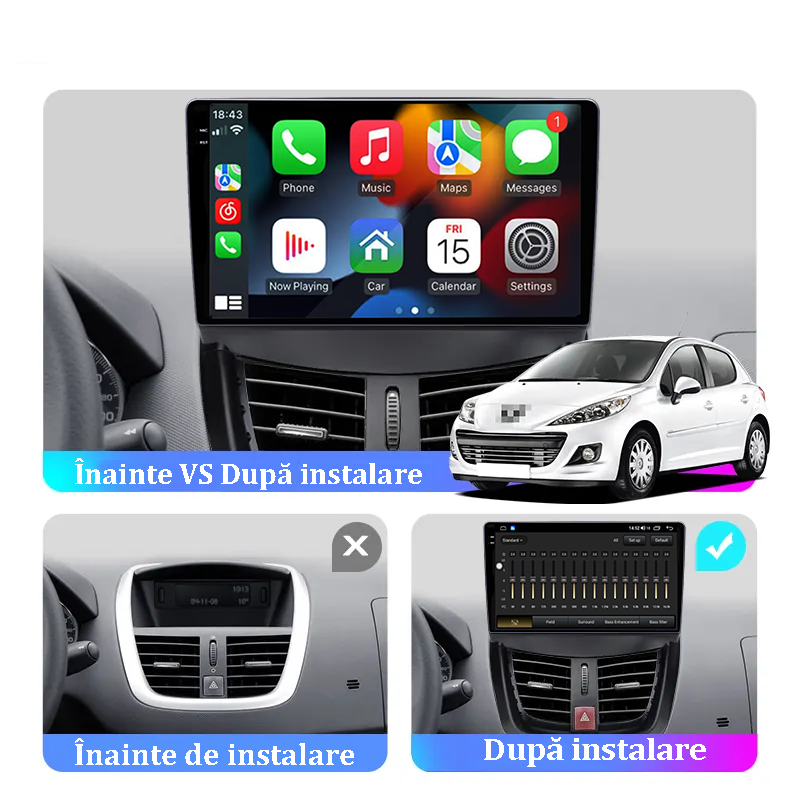 Navigatie dedicata Peugeot 207 2006-2015, 12GB RAM 256GB ROM, Android 13, Rezolutie 2K, Display QLED, 9", DSP, Carplay, Android Auto, Internet, Youtube, Waze, Wi Fi, USB [5]