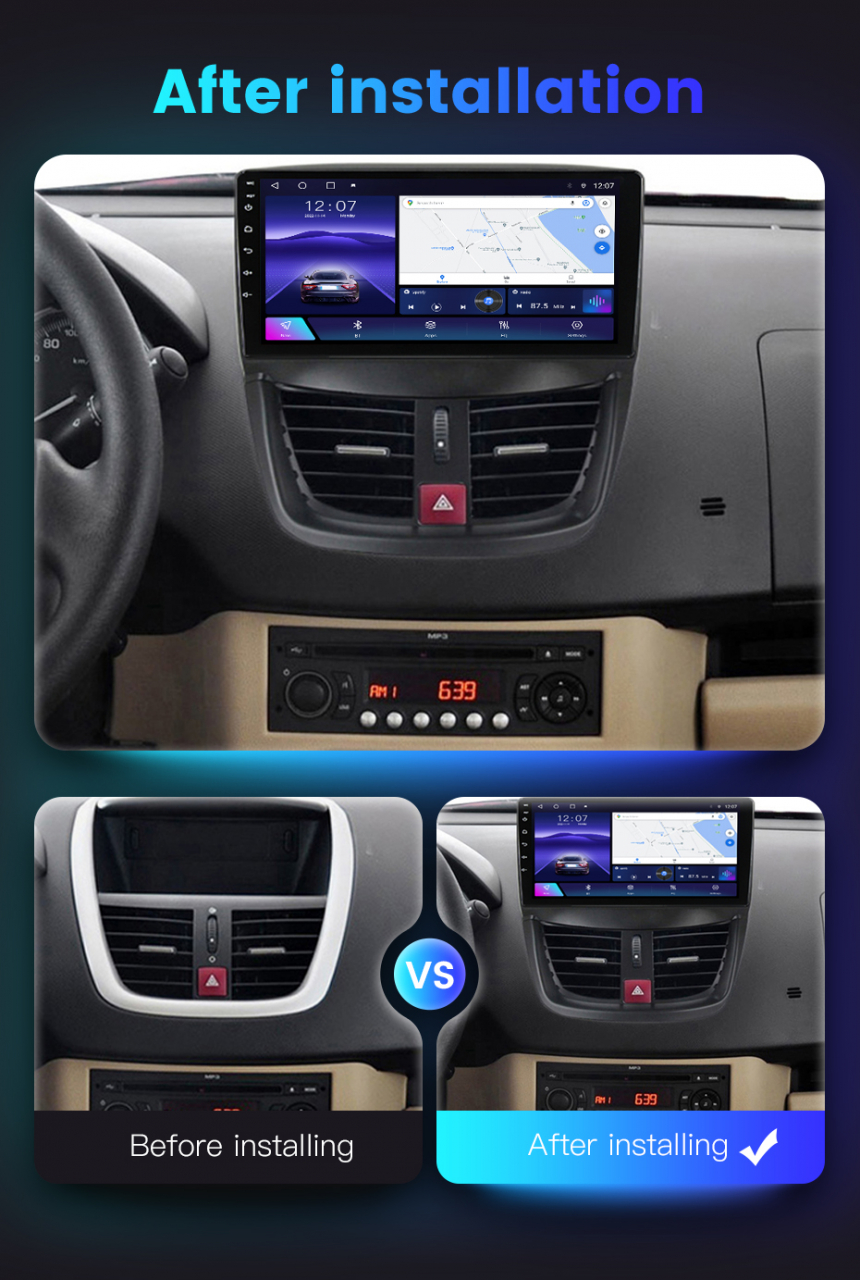 Navigatie dedicata Peugeot 207 2006-2015, 4GB RAM 32GB ROM, Android 13, Display 9 " , Internet ,Aplicatii , Waze , WI-FI , USB , Bluetooth , Mirrorlink [7]