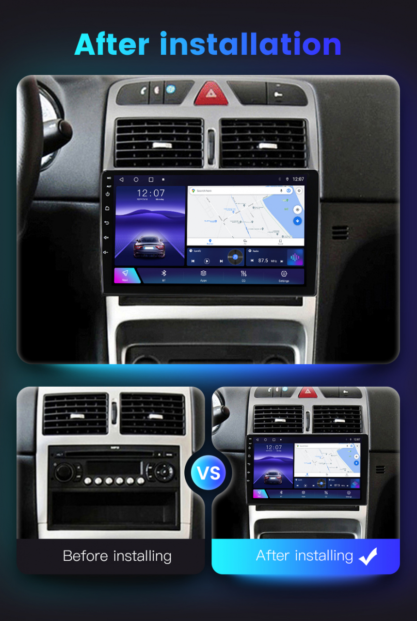 Navigatie dedicata Peugeot 307 2000-2013, 4 GB RAM 32 ROM, Android 13, Display QLED, 9", DSP, Carplay, Android Auto, Internet, Youtube , Waze , WI-FI , USB , Bluetooth [7]
