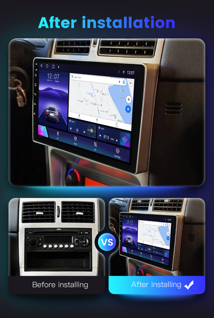 Navigatie dedicata Peugeot 307 2001-2008, 4GB RAM 64GB ROM, Octacore, Android 13, Display QLED 9", DSP, Carplay, Android Auto, Internet, Youtube, Waze, WIFI, Bluetooth [7]
