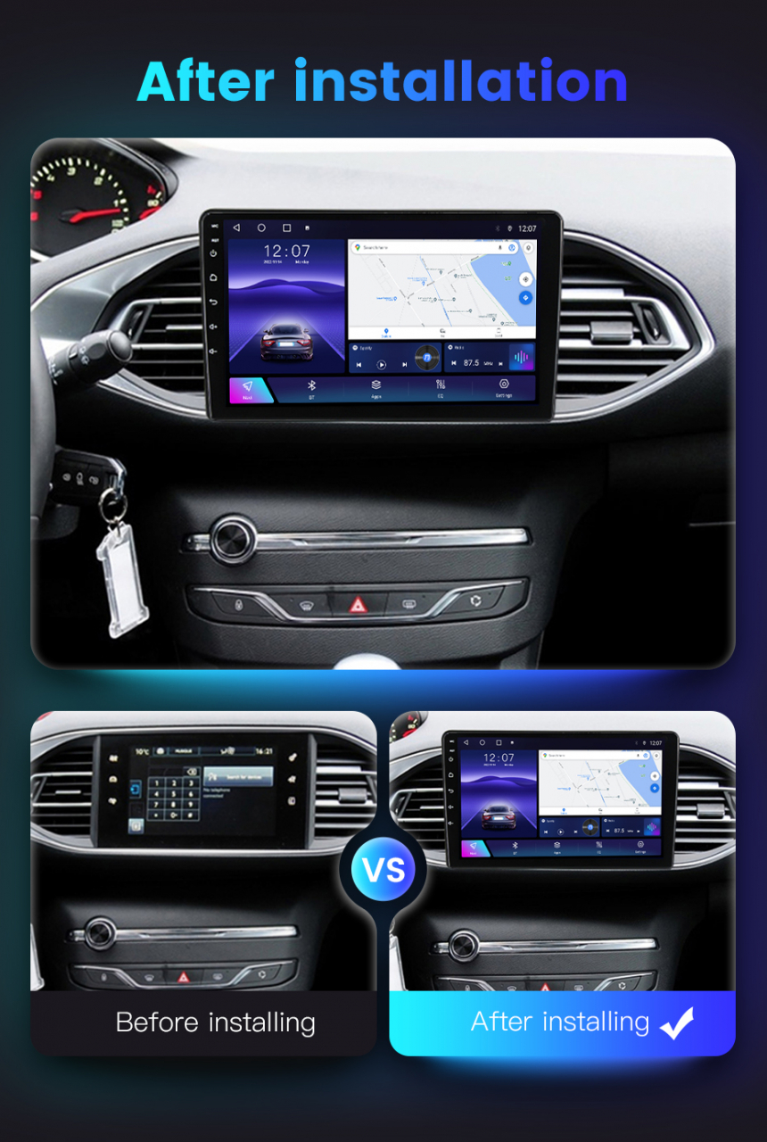 Navigatie dedicata Peugeot 308 2013-2017, 12GB RAM 512GB ROM, Android 13, Rezolutie 2K, Display QLED, 9", DSP, Carplay, Android Auto, Internet, Youtube, Waze, Wi Fi, [5]
