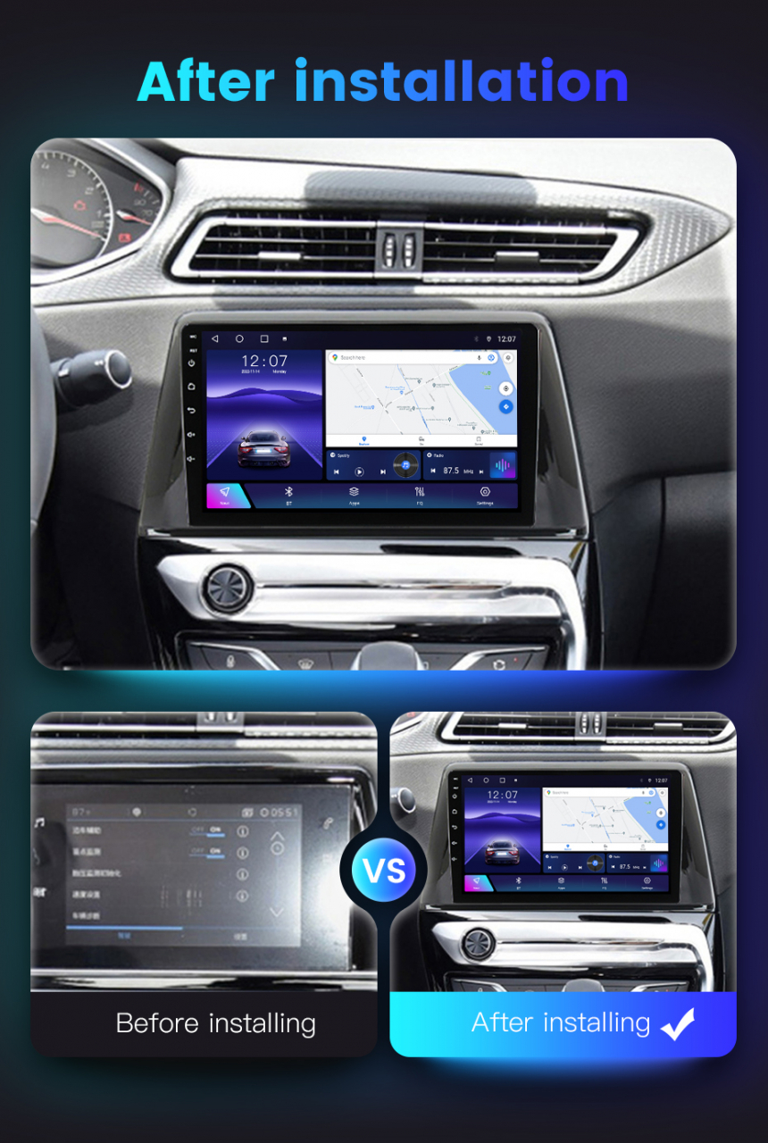 Navigatie dedicata Peugeot 308 2016-2018, 4 GB RAM 32 ROM, Android 13, Display QLED, 9", DSP, Carplay, Android Auto, Internet, Youtube , Waze , WI-FI , USB , Bluetooth [9]
