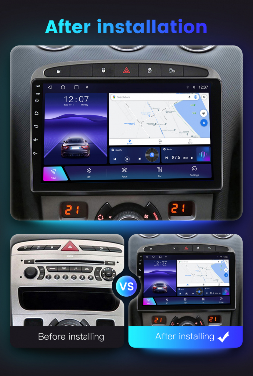 (Resigilata) Navigatie dedicata Peugeot 408 2008-2020, gri, 2GB RAM 32GB ROM, Quad Core, Display 9" IPS Full HD, Carplay, Android 13, Bluetooth, Magazin Play, Suport camere AHD [3]