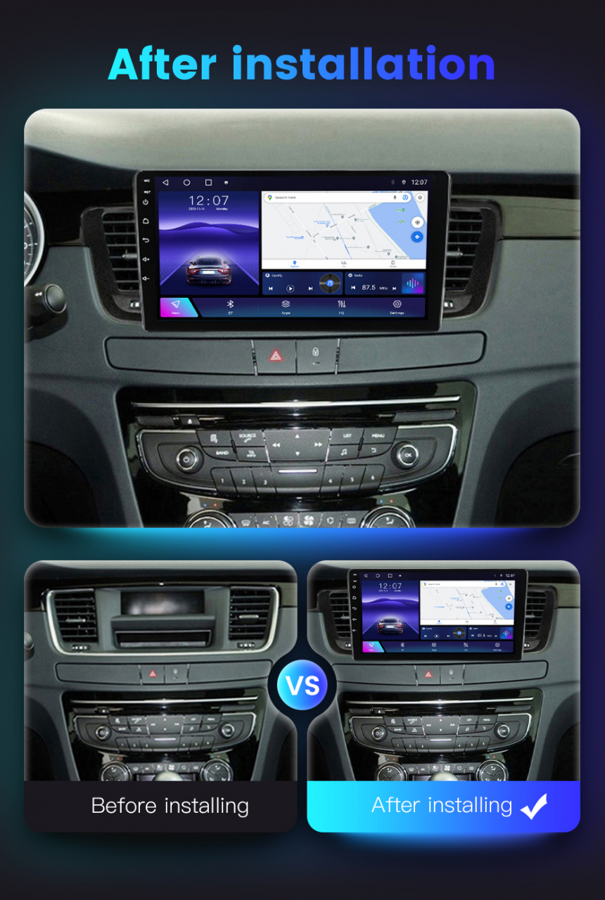 Navigatie dedicata Peugeot 508 2010-2018, 4 GB RAM 32 ROM, Android 13, Display QLED, 9",DSP, Carplay, Android Auto, Internet, Youtube , Waze , WI-FI , USB , Bluetooth [7]