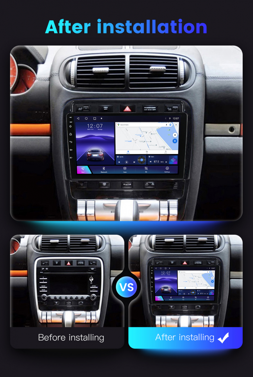 Navigatie dedicata Porsche Cayenne 2002-2010, 12GB RAM 256GB ROM, Android 13, Rezolutie 2K, Display QLED, 9", DSP, Carplay, Android Auto, Internet, Youtube, Waze, Wi Fi, USB [4]