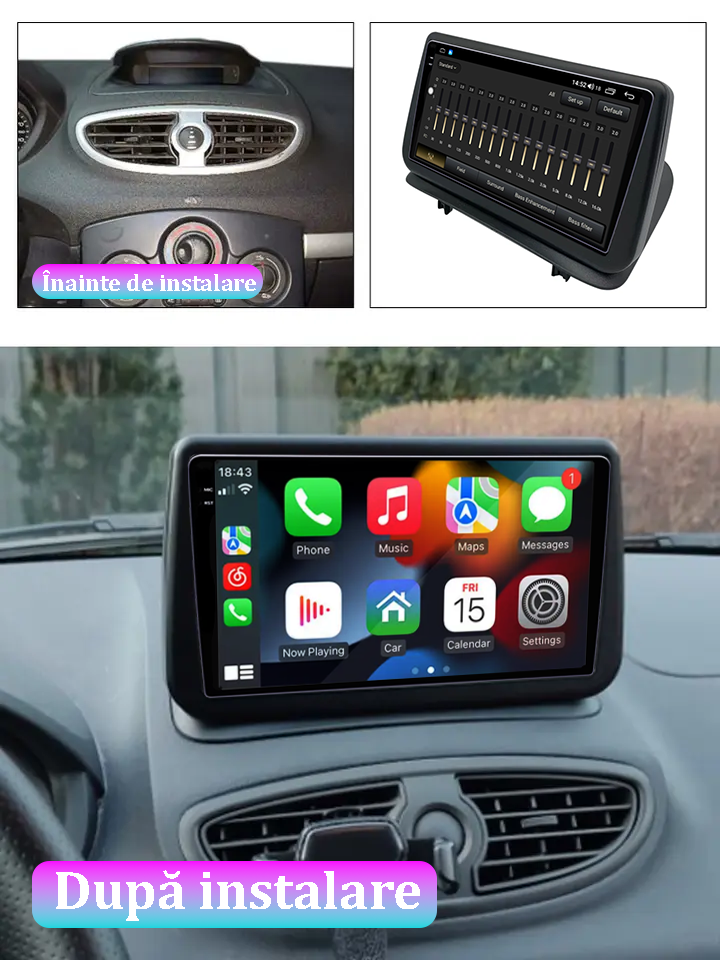 Navigatie dedicata Renault Clio3 2006-2019, 12GB RAM 256GB ROM, Android 13, Rezolutie 2K, Display QLED, 9", DSP, Carplay, Android Auto, Internet, Youtube, Waze, Wi Fi, USB [3]