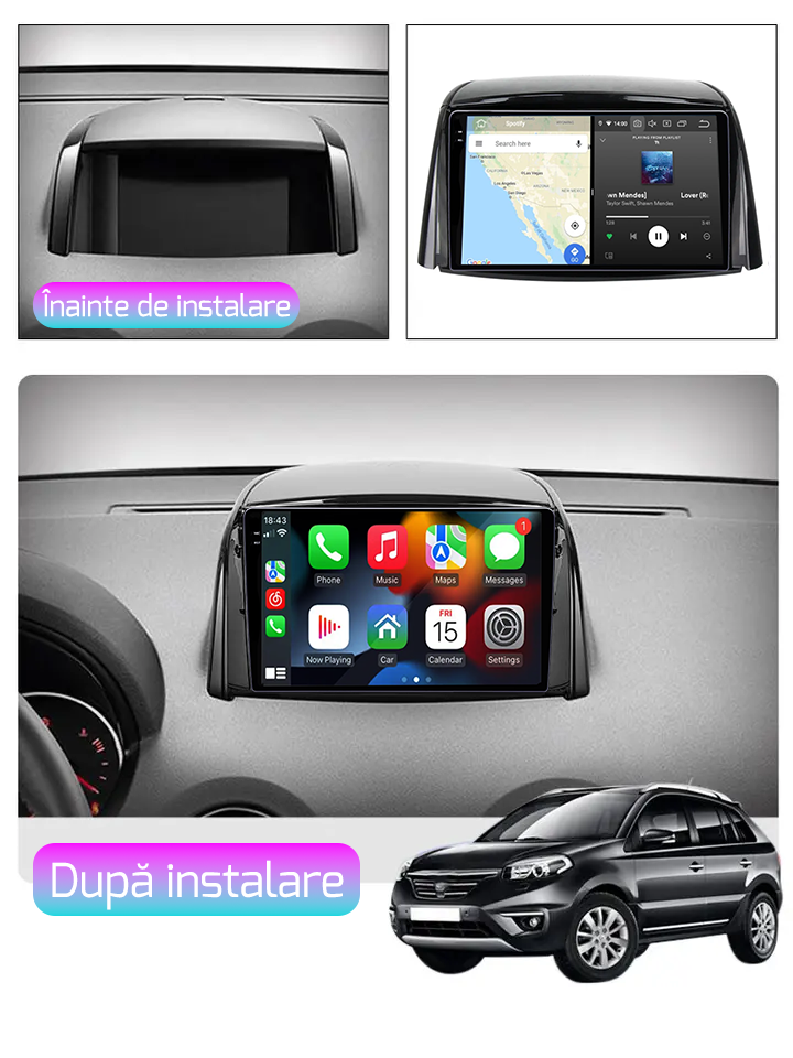 Navigatie dedicata Renault Koleos 2008-2016, 12GB RAM 256GB ROM, Android 13, Rezolutie 2K, Display QLED, 9", DSP, Carplay, Android Auto, Internet, Youtube, Waze, Wi Fi, USB [4]