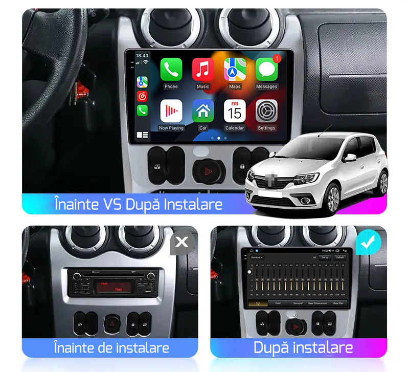 Navigatie dedicata Renault Logan 2009-2015, 12GB RAM 256GB ROM, Android 13, Rezolutie 2K, Display QLED, 9", DSP, Carplay, Android Auto, Internet, Youtube, Waze, Wi Fi, USB [2]