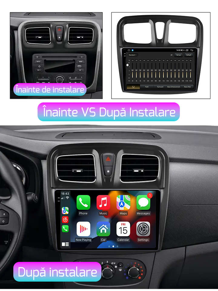 Navigatie dedicata Renault Logan 2014-2019, 12GB RAM 256GB ROM, Android 13, Rezolutie 2K, Display QLED, 9", DSP, Carplay, Android Auto, Internet, Youtube, Waze, Wi Fi, USB [3]
