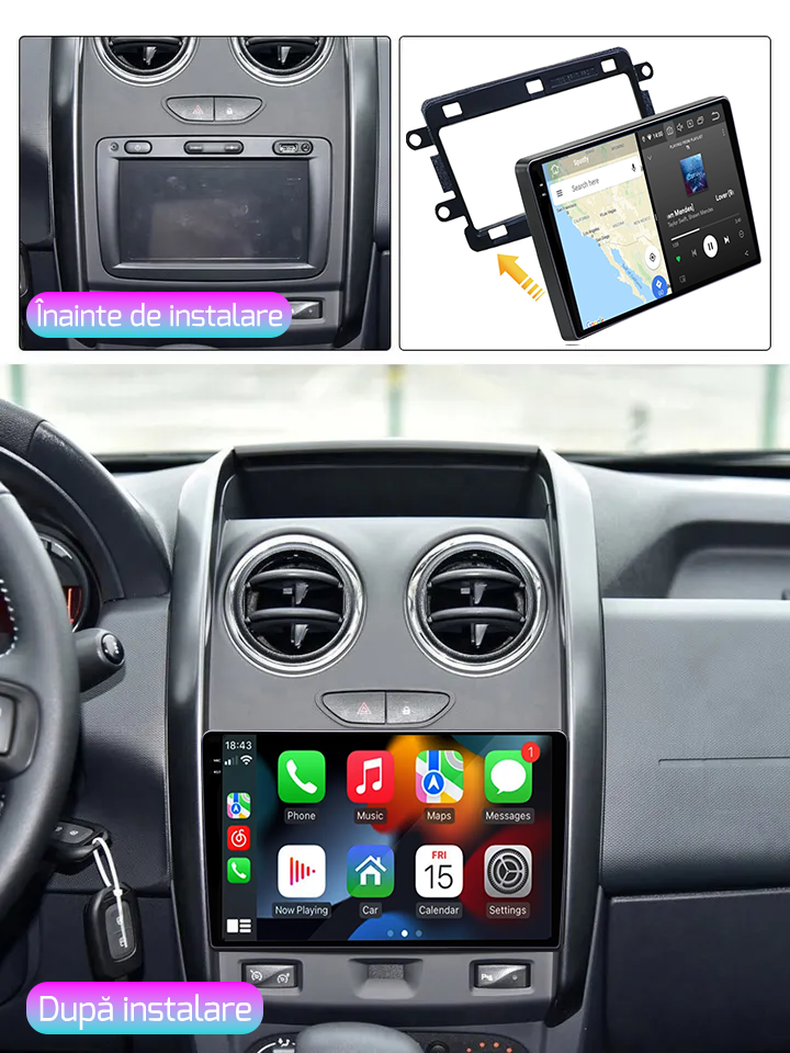Navigatie dedicata Renault Sandero Dacia Duster Captur, 12GB RAM 256GB ROM, Android 13, Rezolutie 2K, Display QLED, 9", DSP, Carplay, Android Auto, Internet, Youtube, Waze, Wi Fi, [5]