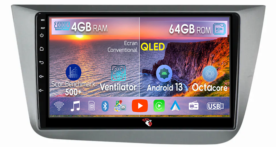 Navigatie dedicata Seat Leon 2005-2012, 4GB RAM 64GB ROM, Octacore, Android 13, Display QLED 9", DSP, Carplay, Android Auto, Internet, Youtube, Waze, WIFI, Bluetooth [1]