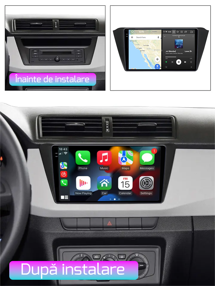 Navigatie dedicata Skoda Fabia 2015, 12GB RAM 256GB ROM, Android 13, Rezolutie 2K, Display QLED, 9", DSP, Carplay, Android Auto, Internet, Youtube, Waze, Wi Fi, USB [2]