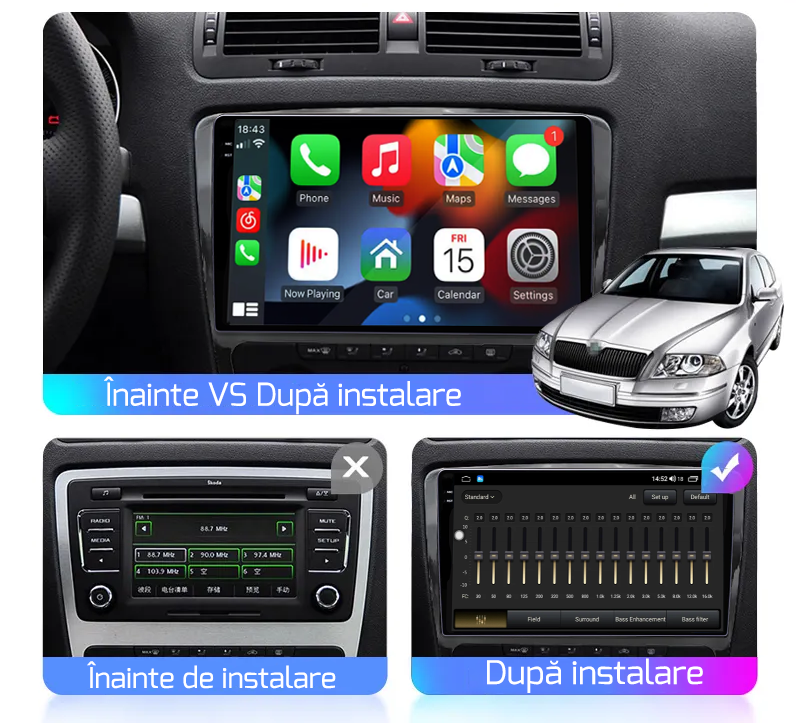 Navigatie dedicata Skoda Octavia 2008-2013, 12GB RAM 256GB ROM, Android 13, Rezolutie 2K, Display QLED, 10", DSP, Carplay, Android Auto, Internet, Youtube, Waze, Wi Fi, USB [5]
