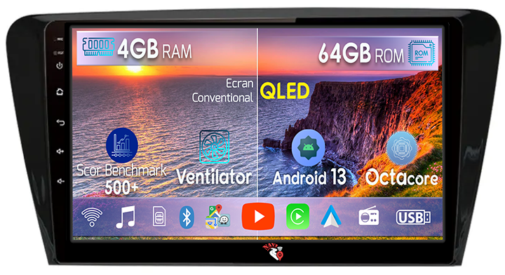 Navigatie dedicata Skoda Octavia 2013-2018, 4GB RAM 64GB ROM, Octacore, Android 13, Display QLED 10", DSP, Carplay, Android Auto, Internet, Youtube, Waze, WIFI, Bluetooth [1]