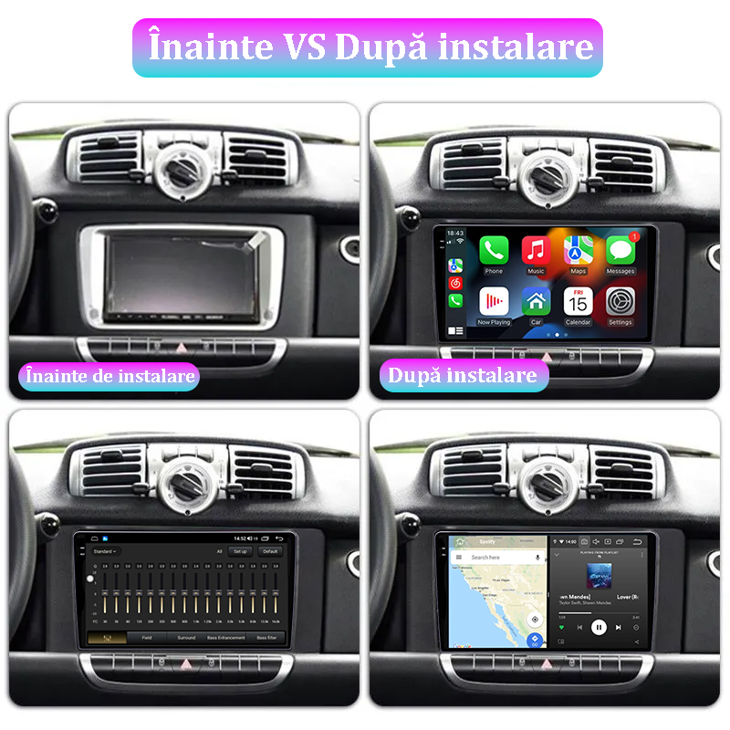 Navigatie dedicata Smart Fortwo 2011-2015, 12GB RAM 256GB ROM, Android 13, Rezolutie 2K, Display QLED, 9", DSP, Carplay, Android Auto, Internet, Youtube, Waze, Wi Fi, USB [5]