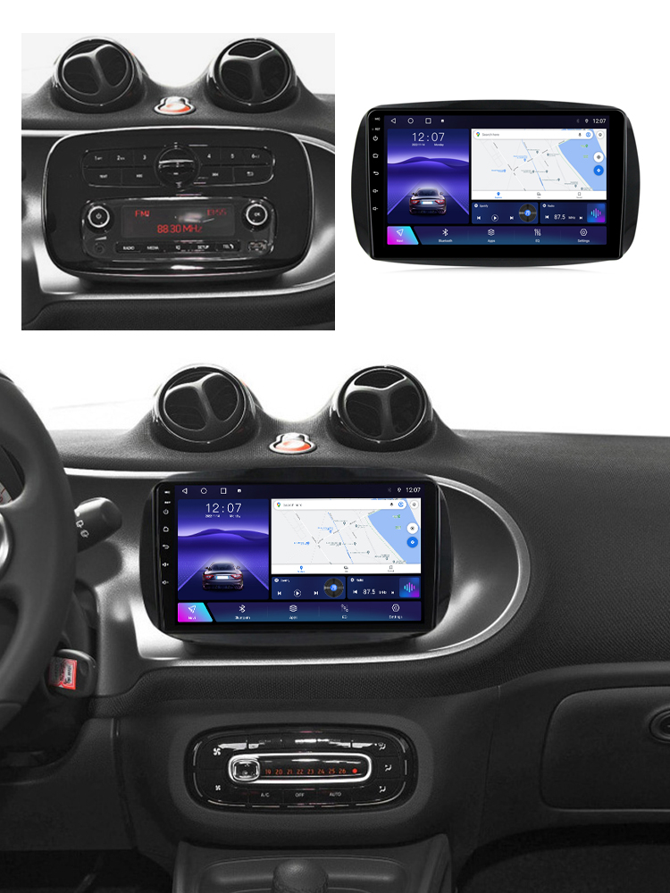 Navigatie dedicata Smart Fortwo dupa 2014, 4 GB RAM 32 ROM, Android 13, Display QLED, 9", DSP, Carplay, Android Auto, Internet, Youtube , Waze , WI-FI , USB , Bluetooth [5]