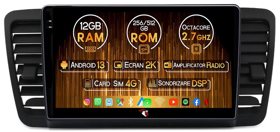 Navigatie dedicata Subaru Legacy Outback 2003-2009, 12GB RAM 256GB ROM, Android 13, Rezolutie 2K, Display QLED, 9", DSP, Carplay, Android Auto, Internet, Youtube, Waze, Wi Fi, USB [1]