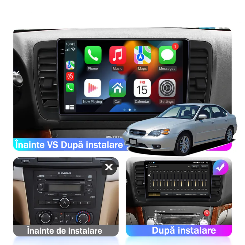 Navigatie dedicata Subaru Legacy Outback 2003-2009, 12GB RAM 256GB ROM, Android 13, Rezolutie 2K, Display QLED, 9", DSP, Carplay, Android Auto, Internet, Youtube, Waze, Wi Fi, USB [4]