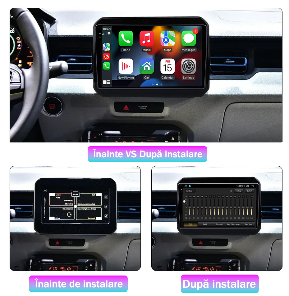 Navigatie dedicata Suzuki Ignis 2016-2020, 12GB RAM 256GB ROM, Android 13, Rezolutie 2K, Display QLED, 9", DSP, Carplay, Android Auto, Internet, Youtube, Waze, Wi Fi, USB [3]