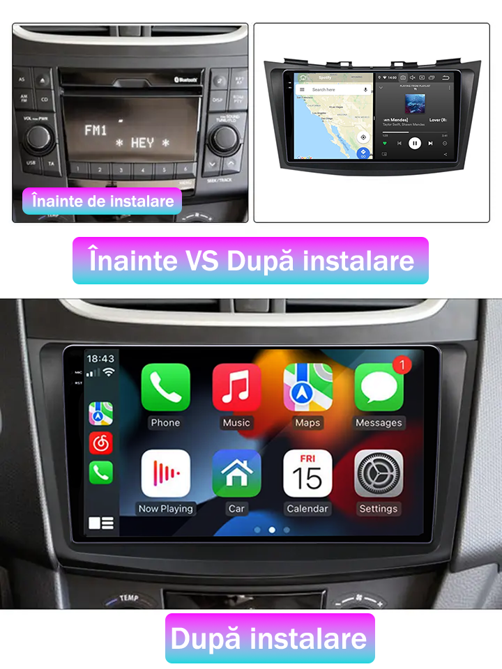 Navigatie dedicata Suzuki Swift 2011-2015, 12GB RAM 256GB ROM, Android 13, Rezolutie 2K, Display QLED, 9", DSP, Carplay, Android Auto, Internet, Youtube, Waze, Wi Fi, USB [5]